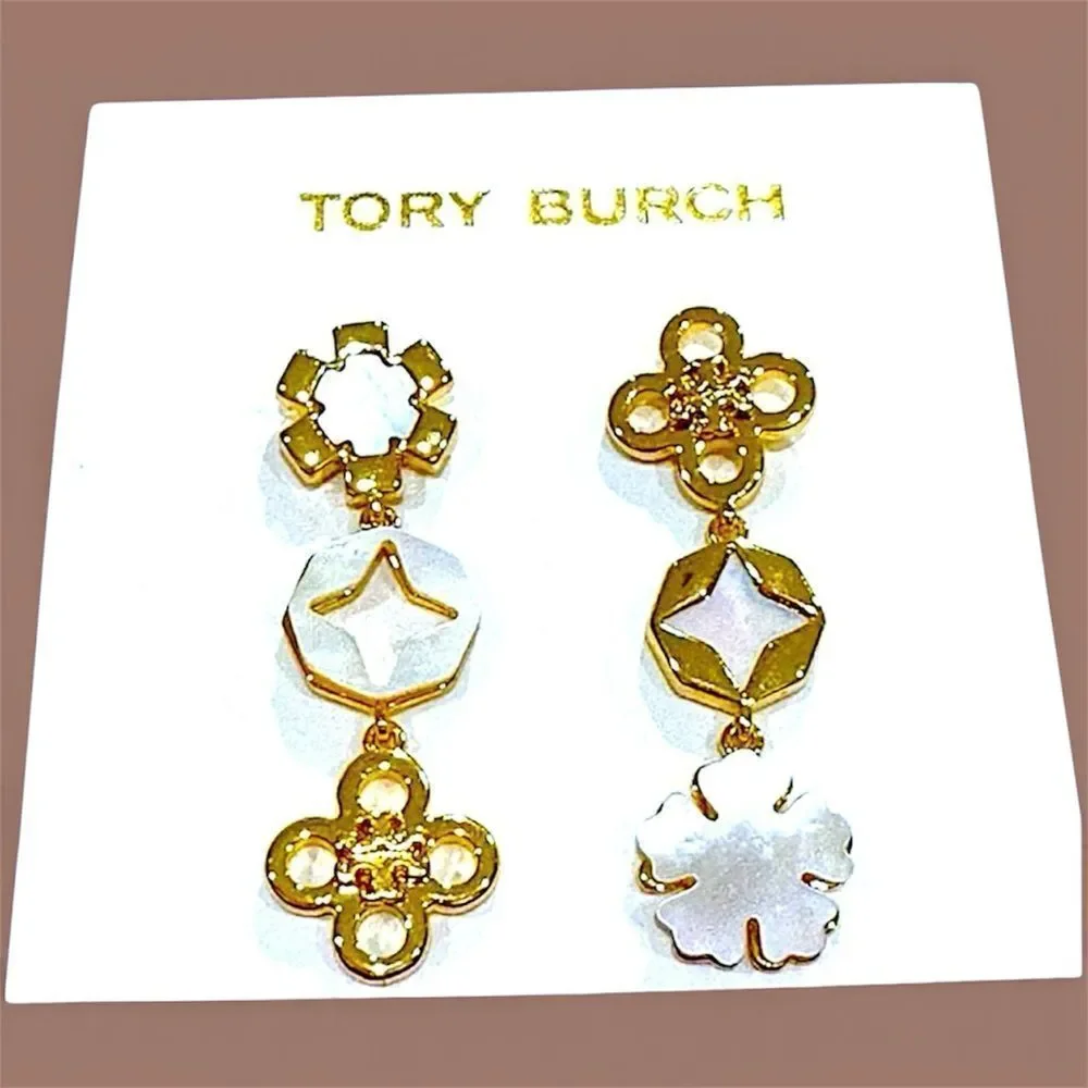 Tory Burch Gold and White Floral Earrings